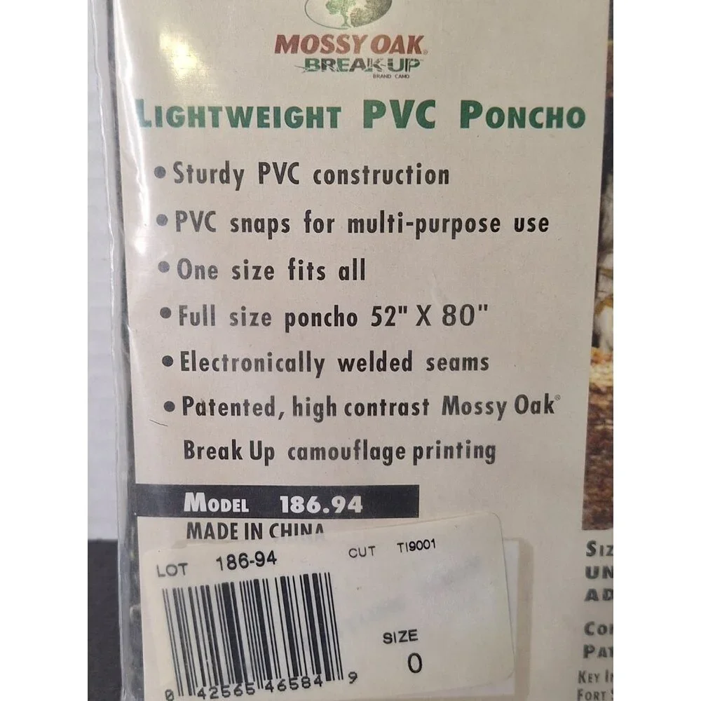 Mossy Oak Rain Jacket Lightweight PVC Poncho One Size With Hood Camouflage - Picture 3 of 4